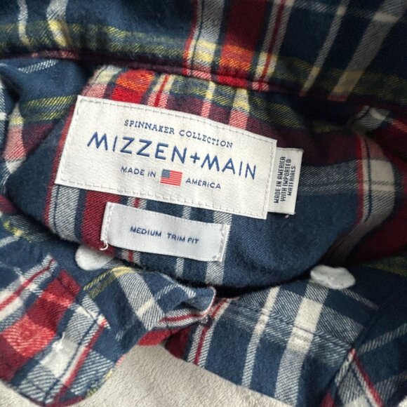 Mizzen+Main Spinnaker Collection Men Plaid Shirt Medium Trim Fit Button Down Red - Picture 3 of 8